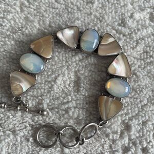 Sterling Silver 925 Bracelet 8.5” with Mother of Pearl and Moonstones